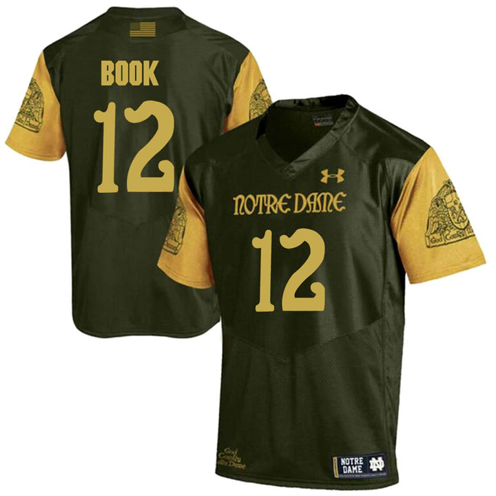 Notre Dame Fighting Irish 12 Ian Book Olive Green College Football Jersey DingZhi